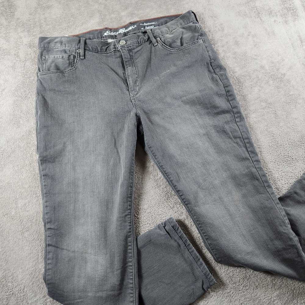 Eddie Bauer Flannel Lined Boyfriend Jeans Womens 16 Regular Grey Tapered Leg